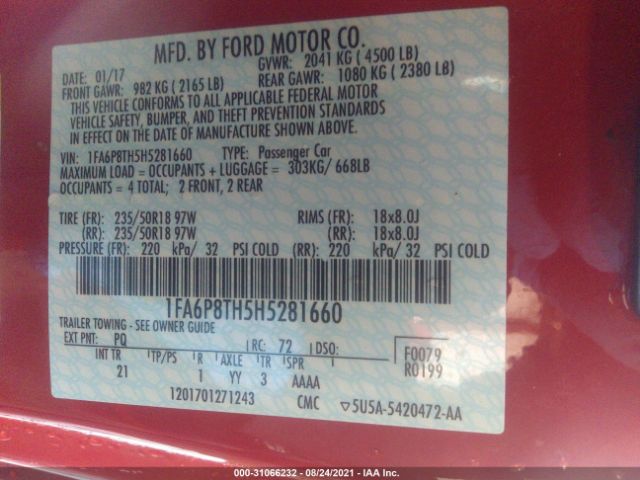 Photo 8 VIN: 1FA6P8TH5H5281660 - FORD MUSTANG 