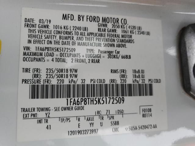 Photo 12 VIN: 1FA6P8TH5K5172509 - FORD MUSTANG 