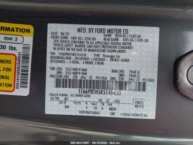 Photo 8 VIN: 1FA6P8TH5R5141450 - FORD MUSTANG 