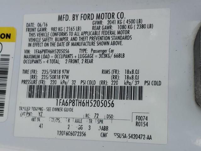 Photo 12 VIN: 1FA6P8TH6H5205056 - FORD MUSTANG 