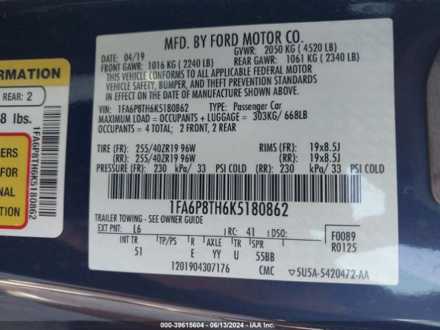 Photo 8 VIN: 1FA6P8TH6K5180862 - FORD MUSTANG 