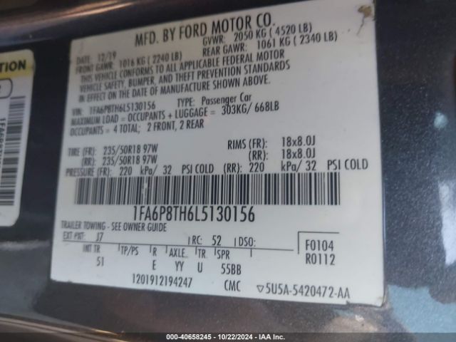 Photo 8 VIN: 1FA6P8TH6L5130156 - FORD MUSTANG 