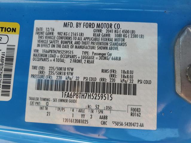 Photo 11 VIN: 1FA6P8TH7H5259515 - FORD MUSTANG 