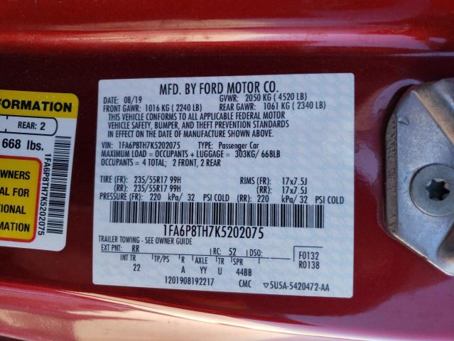 Photo 11 VIN: 1FA6P8TH7K5202075 - FORD MUSTANG 