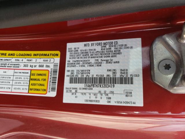 Photo 9 VIN: 1FA6P8TH7K5203419 - FORD MUSTANG 