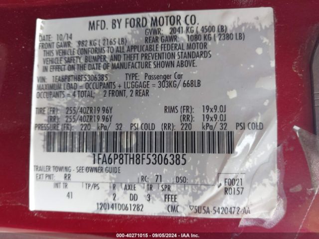 Photo 8 VIN: 1FA6P8TH8F5306385 - FORD MUSTANG 