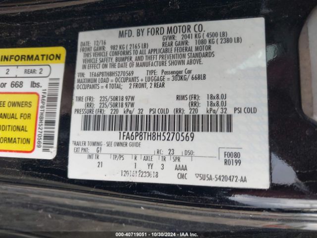 Photo 8 VIN: 1FA6P8TH8H5270569 - FORD MUSTANG 