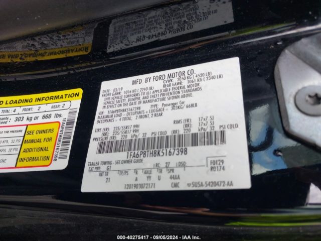 Photo 8 VIN: 1FA6P8TH8K5167398 - FORD MUSTANG 