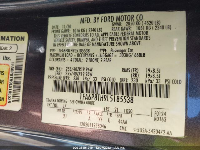 Photo 8 VIN: 1FA6P8TH9L5185538 - FORD MUSTANG 