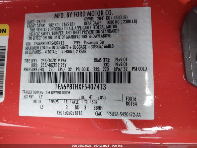 Photo 8 VIN: 1FA6P8THXF5407413 - FORD MUSTANG 