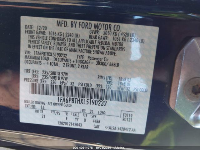 Photo 8 VIN: 1FA6P8THXL5190232 - FORD MUSTANG 