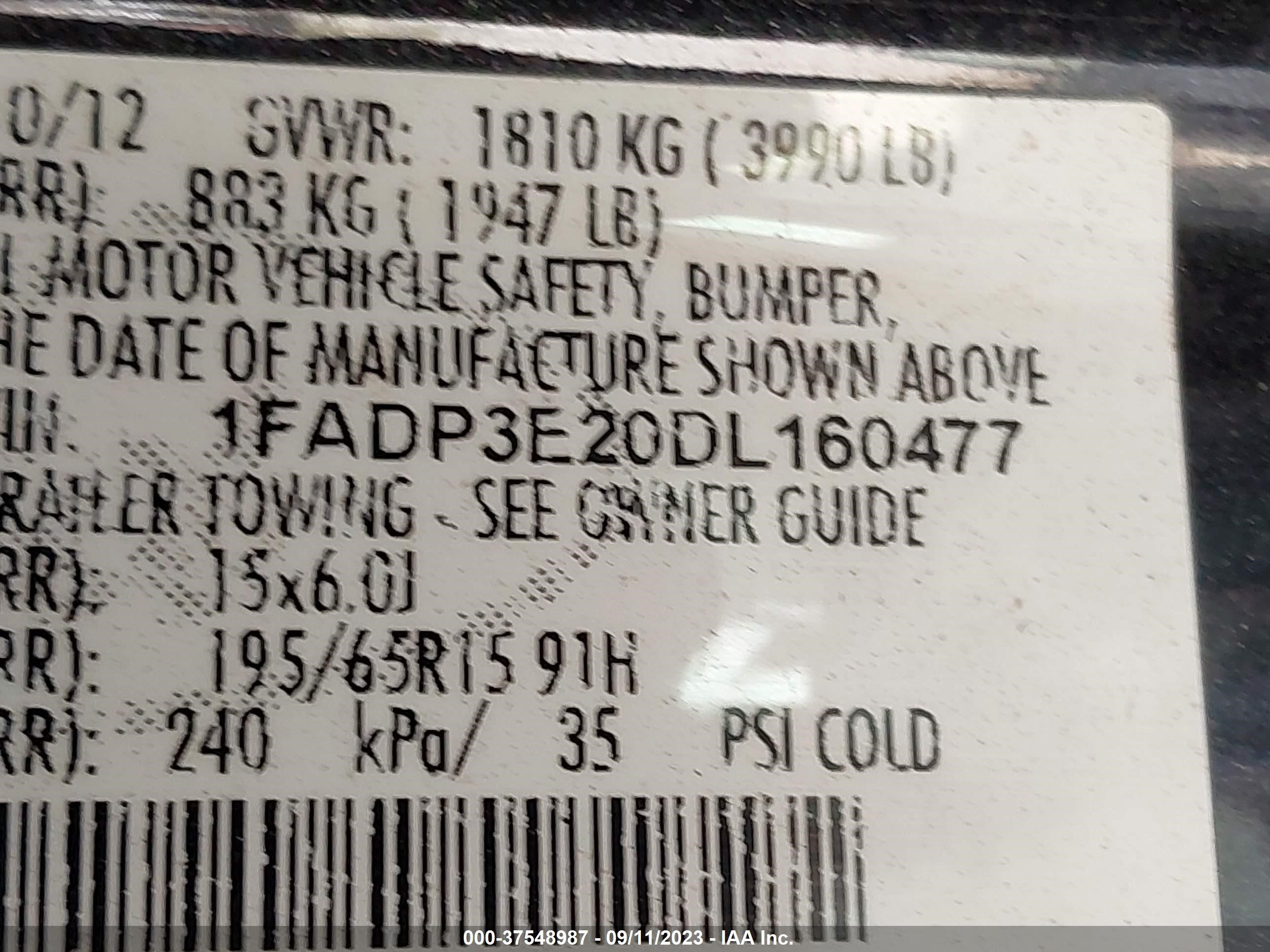 Photo 8 VIN: 1FADP3E20DL160477 - FORD FOCUS 