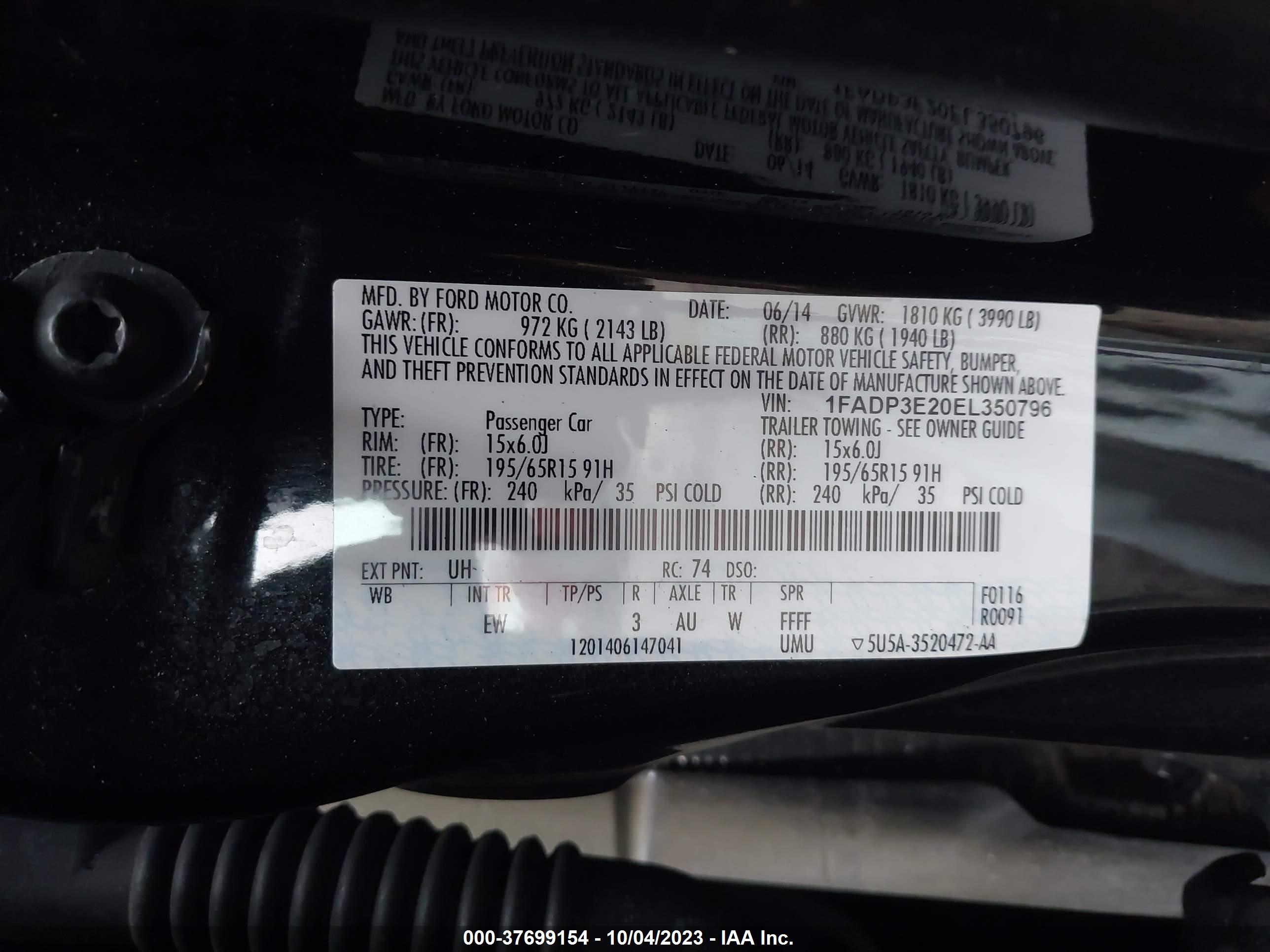 Photo 8 VIN: 1FADP3E20EL350796 - FORD FOCUS 