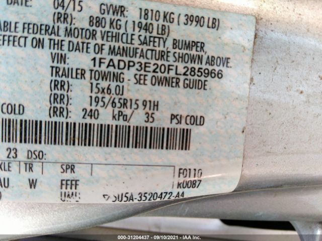 Photo 8 VIN: 1FADP3E20FL285966 - FORD FOCUS 