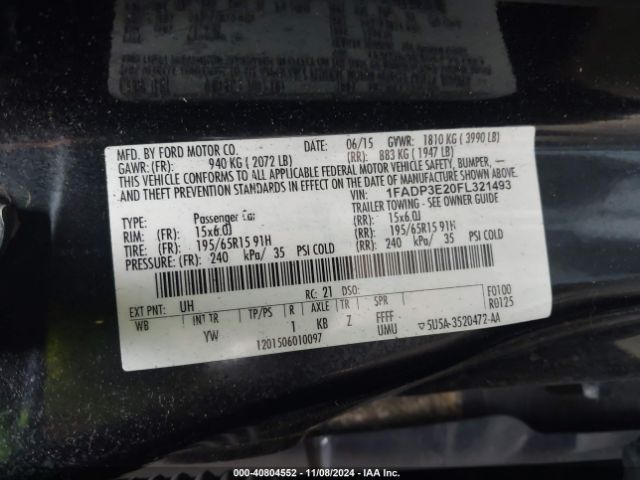 Photo 8 VIN: 1FADP3E20FL321493 - FORD FOCUS 