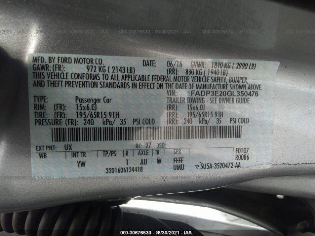 Photo 8 VIN: 1FADP3E20GL350476 - FORD FOCUS 