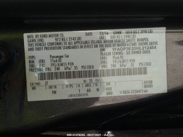 Photo 8 VIN: 1FADP3E20HL212454 - FORD FOCUS 