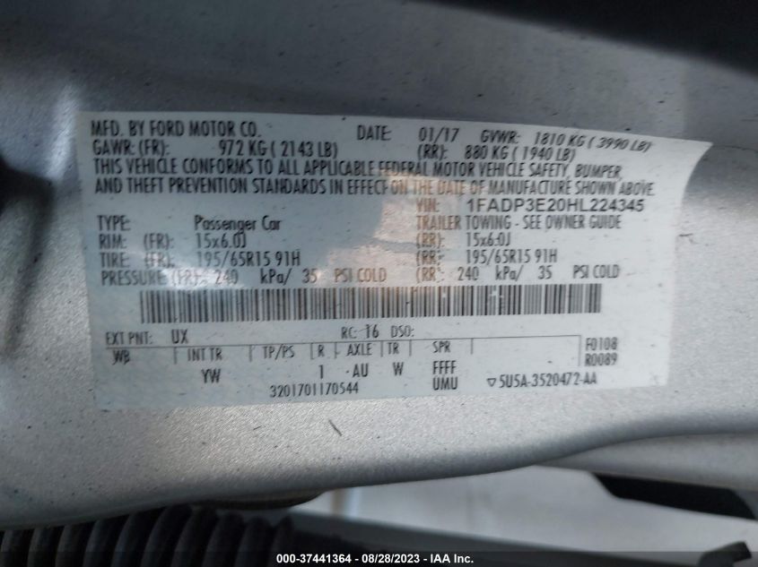 Photo 8 VIN: 1FADP3E20HL224345 - FORD FOCUS 