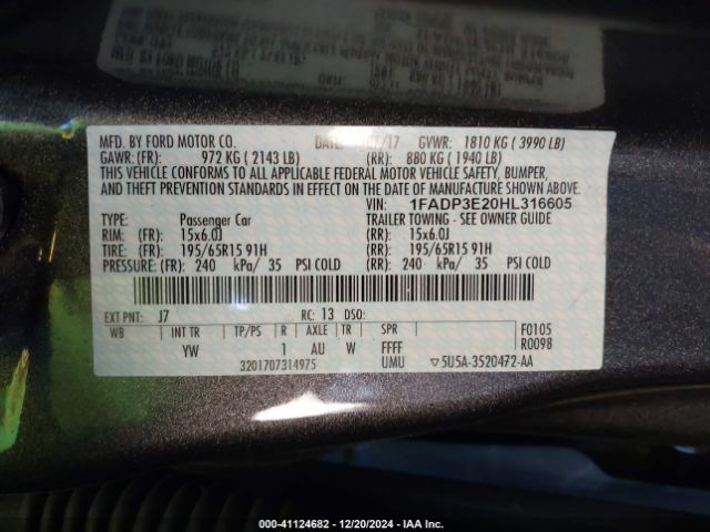 Photo 8 VIN: 1FADP3E20HL316605 - FORD FOCUS 