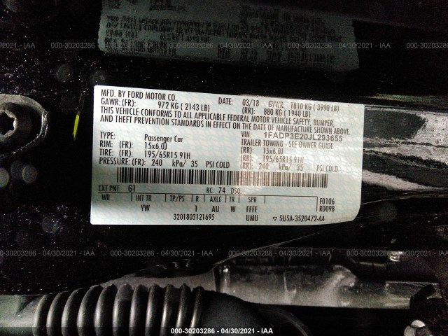 Photo 8 VIN: 1FADP3E20JL293655 - FORD FOCUS 