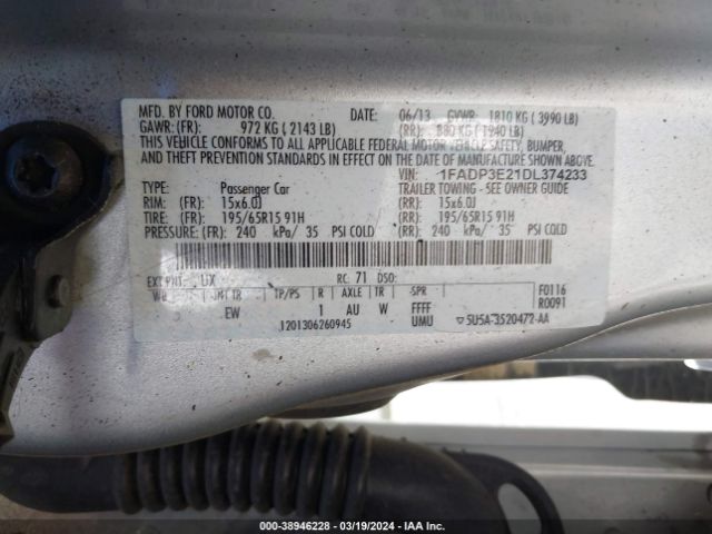 Photo 8 VIN: 1FADP3E21DL374233 - FORD FOCUS 