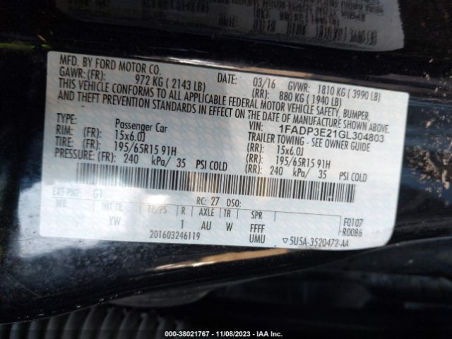 Photo 8 VIN: 1FADP3E21GL304803 - FORD FOCUS 