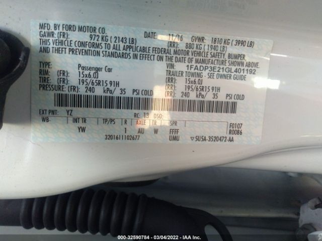 Photo 8 VIN: 1FADP3E21GL401192 - FORD FOCUS 