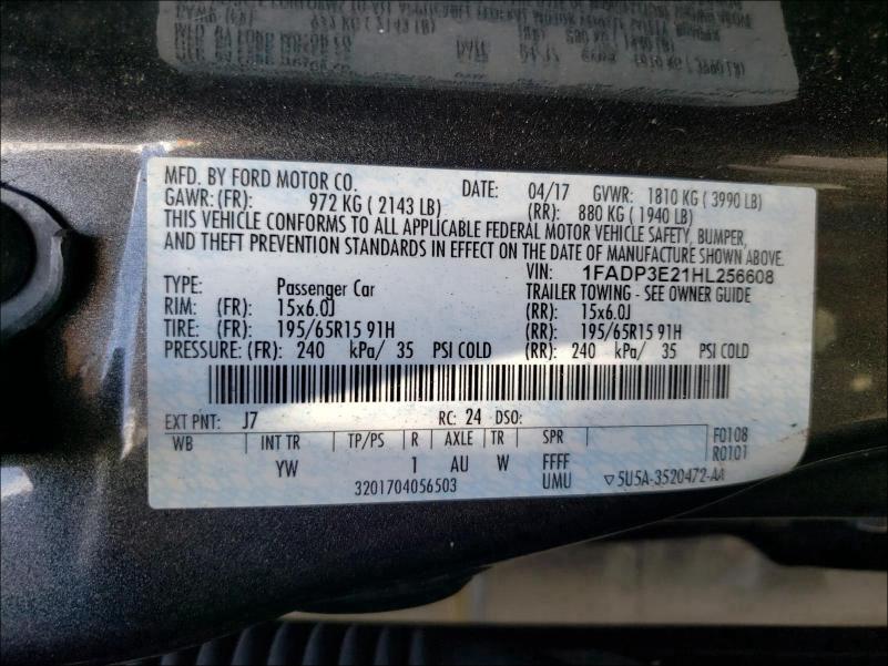 Photo 9 VIN: 1FADP3E21HL256608 - FORD FOCUS S 