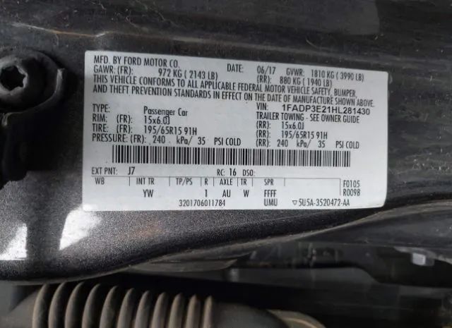 Photo 8 VIN: 1FADP3E21HL281430 - FORD FOCUS 