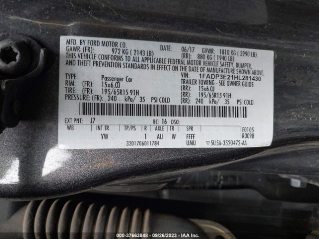 Photo 8 VIN: 1FADP3E21HL281430 - FORD FOCUS 