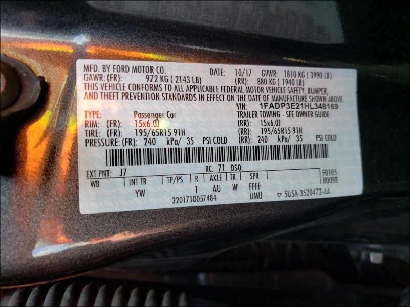 Photo 9 VIN: 1FADP3E21HL348169 - FORD FOCUS S 