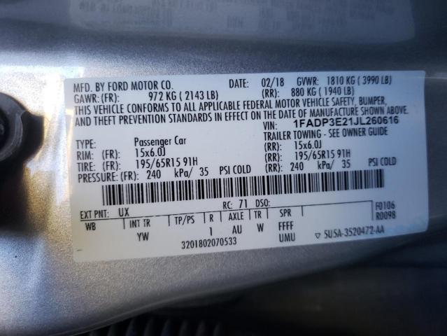 Photo 9 VIN: 1FADP3E21JL260616 - FORD FOCUS S 