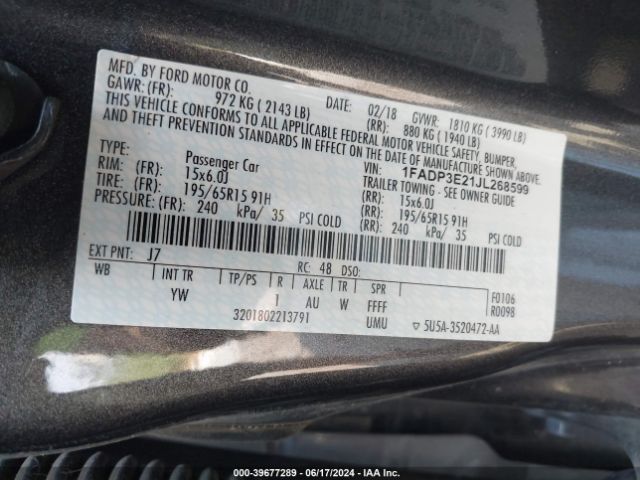 Photo 8 VIN: 1FADP3E21JL268599 - FORD FOCUS 