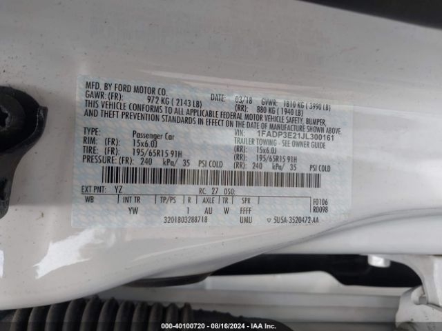 Photo 8 VIN: 1FADP3E21JL300161 - FORD FOCUS 