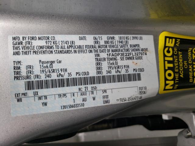 Photo 9 VIN: 1FADP3E22FL327974 - FORD FOCUS S 