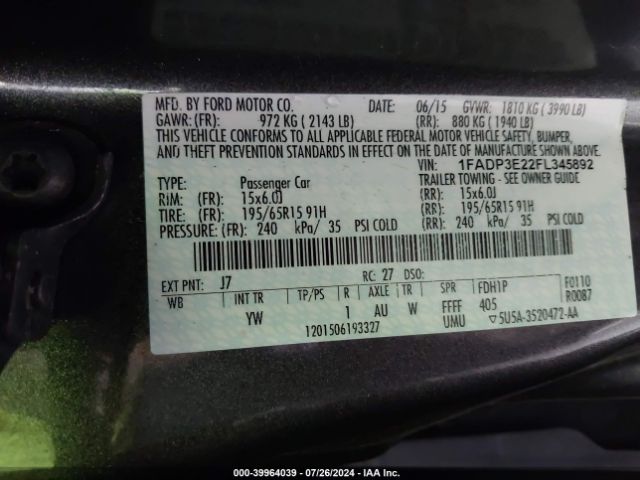 Photo 8 VIN: 1FADP3E22FL345892 - FORD FOCUS 