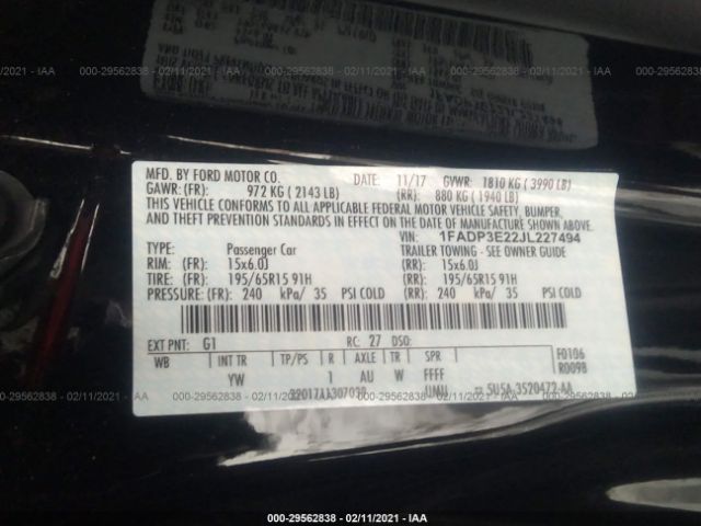 Photo 8 VIN: 1FADP3E22JL227494 - FORD FOCUS 