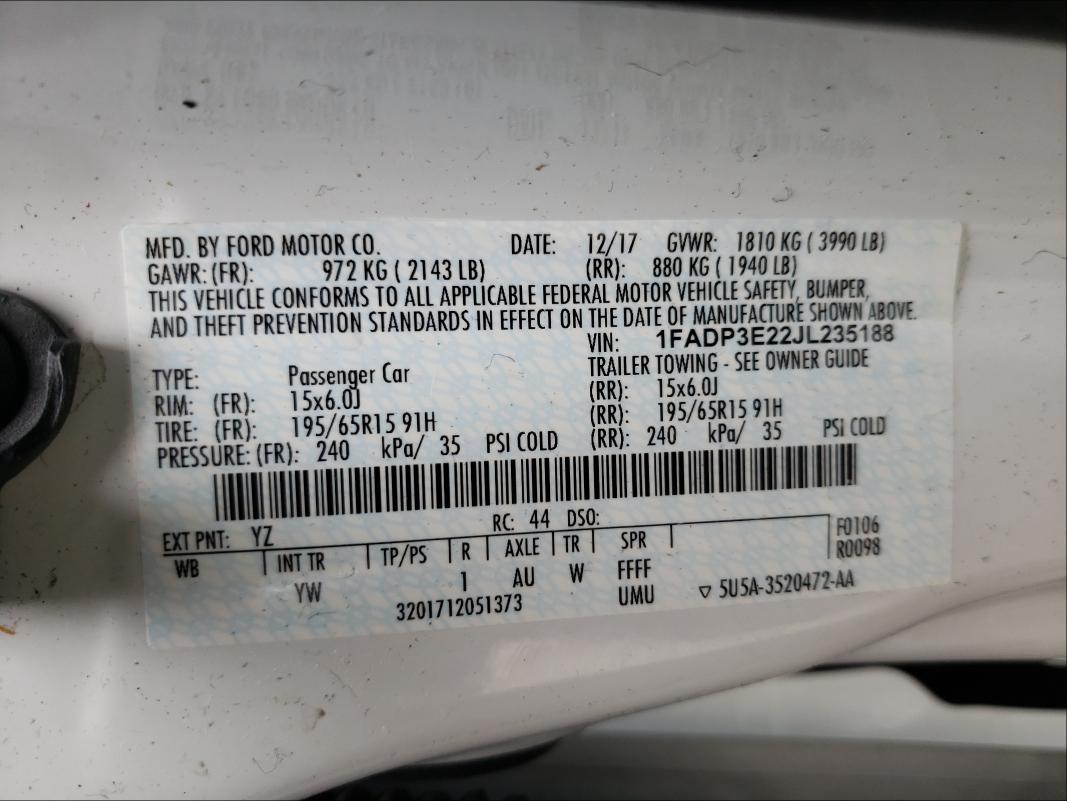 Photo 9 VIN: 1FADP3E22JL235188 - FORD FOCUS S 