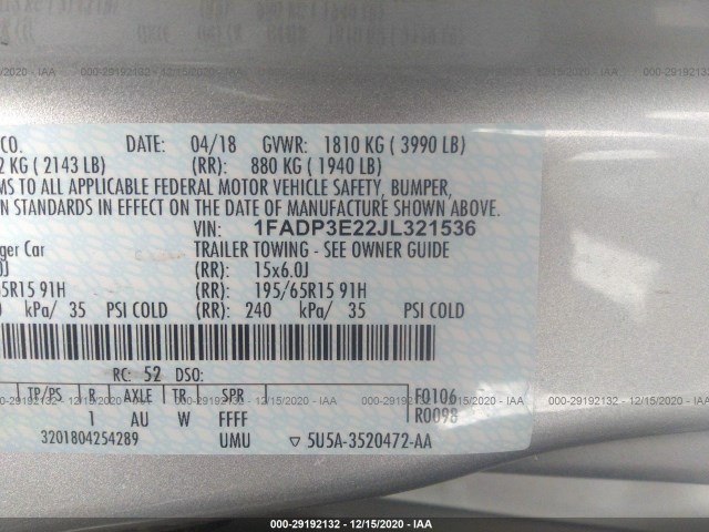 Photo 8 VIN: 1FADP3E22JL321536 - FORD FOCUS 