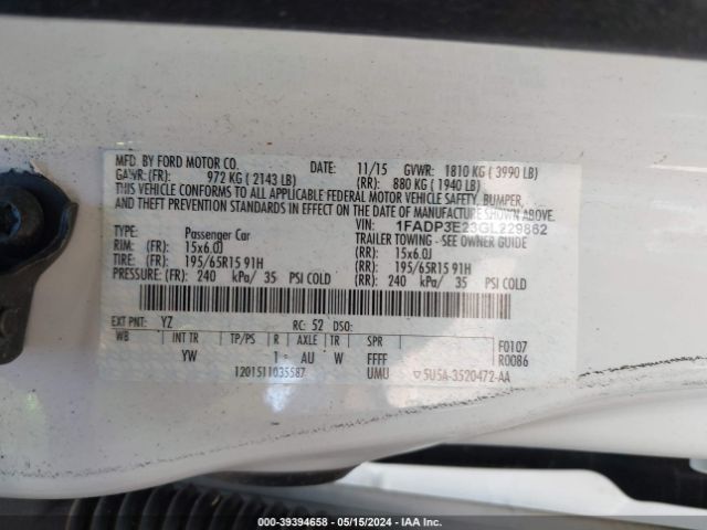 Photo 8 VIN: 1FADP3E23GL229862 - FORD FOCUS 