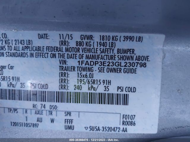 Photo 8 VIN: 1FADP3E23GL230798 - FORD FOCUS 