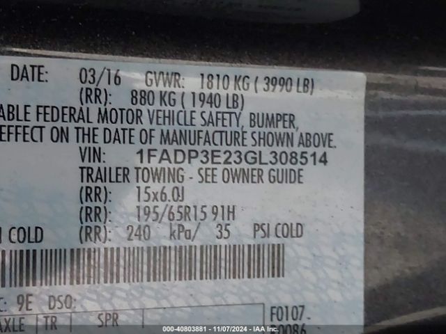 Photo 8 VIN: 1FADP3E23GL308514 - FORD FOCUS 