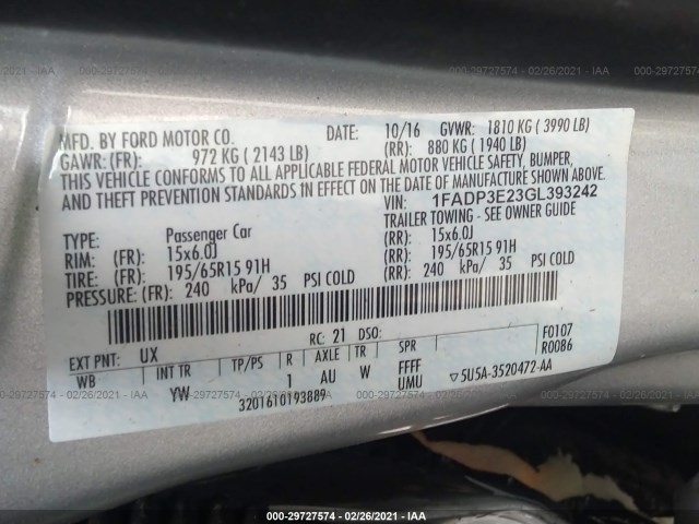 Photo 8 VIN: 1FADP3E23GL393242 - FORD FOCUS 