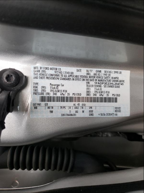 Photo 9 VIN: 1FADP3E23HL294745 - FORD FOCUS 