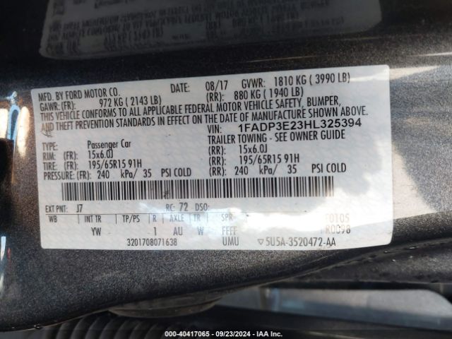 Photo 8 VIN: 1FADP3E23HL325394 - FORD FOCUS 