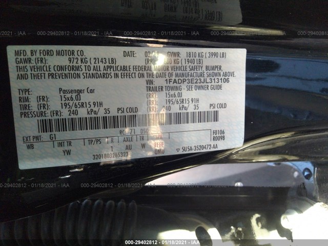 Photo 8 VIN: 1FADP3E23JL313106 - FORD FOCUS 