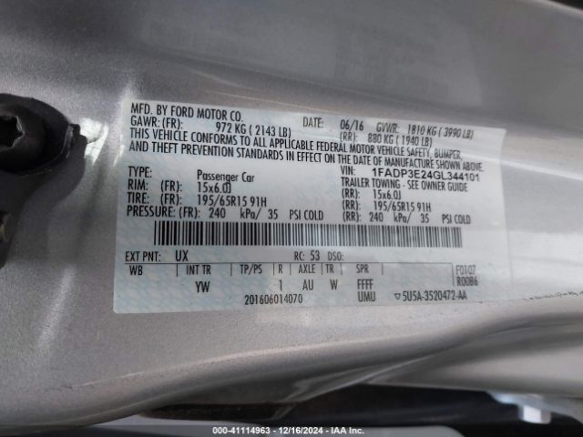 Photo 8 VIN: 1FADP3E24GL344101 - FORD FOCUS 