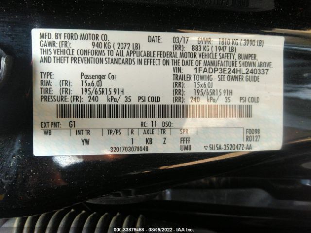 Photo 8 VIN: 1FADP3E24HL240337 - FORD FOCUS 