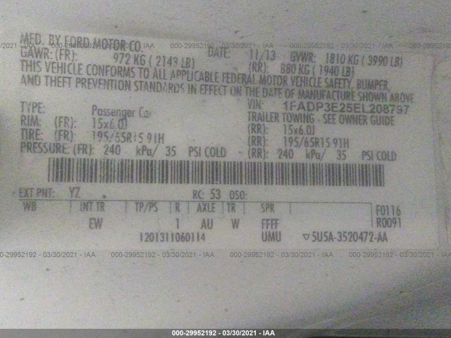 Photo 8 VIN: 1FADP3E25EL208797 - FORD FOCUS 