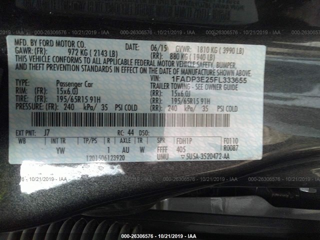 Photo 8 VIN: 1FADP3E25FL333655 - FORD FOCUS 